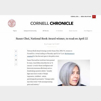 Susan Choi, National Book Award winner, to read on April 22